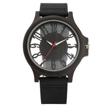 Transparent Hollow Arabic Numerals Display Men's Wood Watches Chic Fashion Male Quartz Genuine Leather Timepiece
