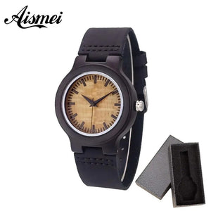Luxury Brand Women black Wooden Watch Fashion Casual Genuine Leather strap Quartz Watches Wood Wristwatch relogio feminino