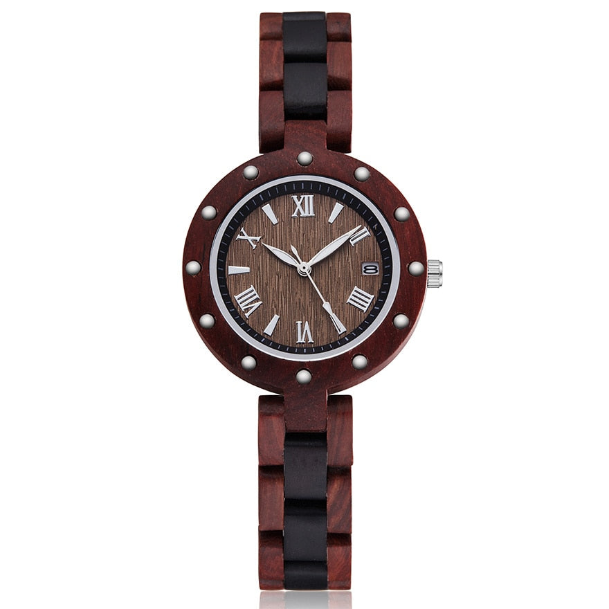 Woman's Natural Wooden Quartz watch with Stunning Two-Tone Band. Other Variants Also Available