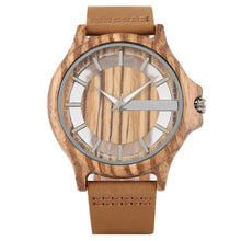Transparent Hollow Dial Coffee/Brown/Black Wood Watches Quartz Timepiece Genuine Leather Watchband Creative Men's Watch New 2019