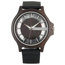 Transparent Hollow Dial Coffee/Brown/Black Wood Watches Quartz Timepiece Genuine Leather Watchband Creative Men's Watch New 2019