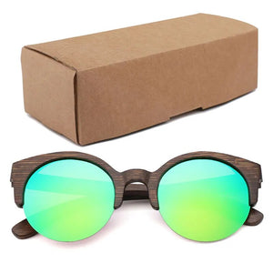 Bamboo Semi-Rimless Sunglasses Women 2018  Fashion Sunglasses Pure Bamboo Men Polarized Shades For Women UV400 Retro Sunglasses