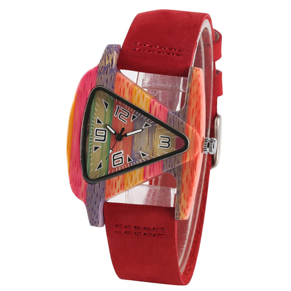 Women's Triangle Shape Quartz Wooden Watch. Very Unique!