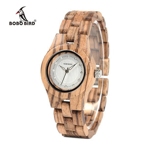 BOBO BIRD Watch Women Bamboo Zebra Wooden Gems Imitate Luxury Brand Quartz Watches in Wood Box XFCS relogio feminino W-O29