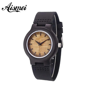 Luxury Brand Women black Wooden Watch Fashion Casual Genuine Leather strap Quartz Watches Wood Wristwatch relogio feminino