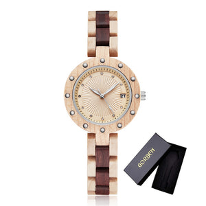 Woman's Natural Wooden Quartz watch with Stunning Two-Tone Band. Other Variants Also Available