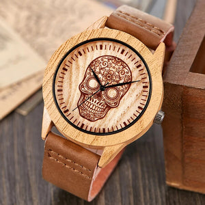 Black Vintage Imitation Wood Watch Men Women Wristwatch Imitate Wooden Watches Acrylic Case Lover Wrist Clock Skull Reloj Uhr