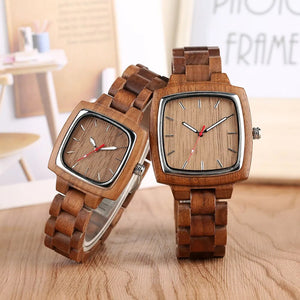 Minimalist Styles Scale Square Dial Walnut Wood Quartz Watch for Men Women Couple Watches Full Wooden Wristband Butterfly Clasp