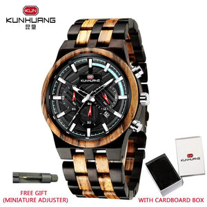 Natural Wooden Watch Men Military Sport Multi-function Chronograph Personalized Custom Casual Wood Quartz Men's Watch relogio