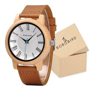 Wooden Case with Bamboo Face and Genuine Leather Band. Several Variants Available
