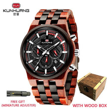 Natural Wooden Watch Men Military Sport Multi-function Chronograph Personalized Custom Casual Wood Quartz Men's Watch relogio