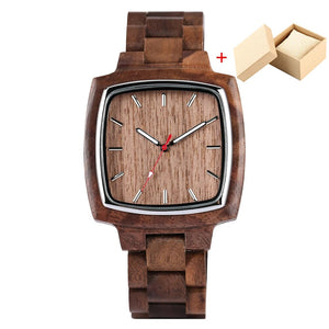 Minimalist Styles Scale Square Dial Walnut Wood Quartz Watch for Men Women Couple Watches Full Wooden Wristband Butterfly Clasp