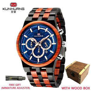 Natural Wooden Watch Men Military Sport Multi-function Chronograph Personalized Custom Casual Wood Quartz Men's Watch relogio