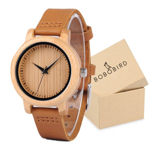 Wooden Case with Bamboo Face and Genuine Leather Band. Several Variants Available