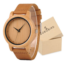 Wooden Case with Bamboo Face and Genuine Leather Band. Several Variants Available