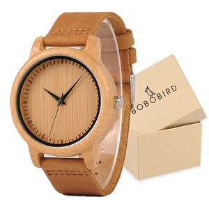 Wooden Case with Bamboo Face and Genuine Leather Band. Several Variants Available