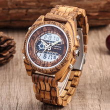 Full Wood Watch Mens Digital Poiner Dual Display Watches Red Wooden Quartz Clock With Strap Adjuster Manual Male Birthday Gift