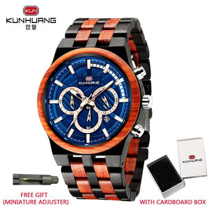 Natural Wooden Watch Men Military Sport Multi-function Chronograph Personalized Custom Casual Wood Quartz Men's Watch relogio