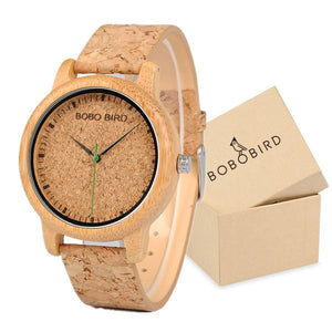 Wooden Case with Bamboo Face and Genuine Leather Band. Several Variants Available