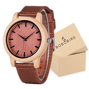 Wooden Case with Bamboo Face and Genuine Leather Band. Several Variants Available
