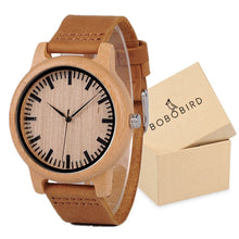 Wooden Case with Bamboo Face and Genuine Leather Band. Several Variants Available