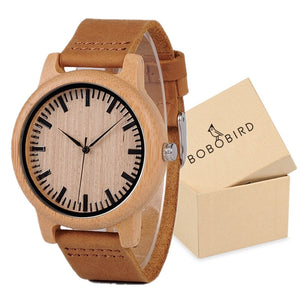 Wooden Case with Bamboo Face and Genuine Leather Band. Several Variants Available