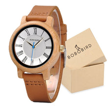 Wooden Case with Bamboo Face and Genuine Leather Band. Several Variants Available