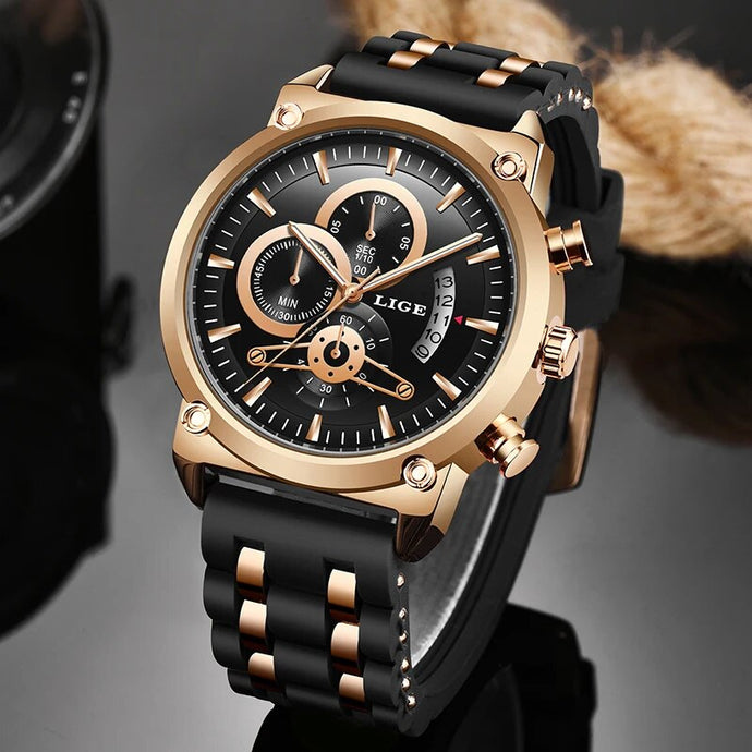 Relogio Masculino 2023 LIGE New Black Classic Mens Watches Top Brand Luxury Watch Men Sport Silicone Waterproof Quartz Clock+Box