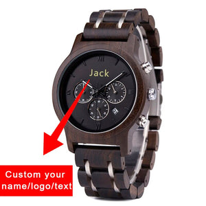 Personalized Customization Wood Watches in Quartz for Man Stop Wristwatch Men's часы мужские Engrave Name Logo Brand Auto Date