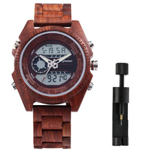 Full Wood Watch Mens Digital Poiner Dual Display Watches Red Wooden Quartz Clock With Strap Adjuster Manual Male Birthday Gift