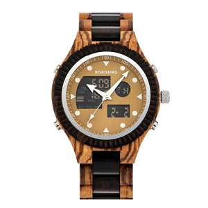 Men Watches BOBO BIRD Wooden Dual Display Wristwatch Luminous Hands Japanese Quartz Movement Auto Date Chronograph часы мужские