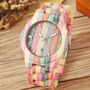 Colorful Wood Watch Women Men Natural Wooden Wristwatch Rainbow Casual Quartz Couple Watch For Male Clock Relogio Masculino
