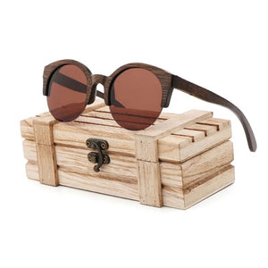 Bamboo Semi-Rimless Sunglasses Women 2018  Fashion Sunglasses Pure Bamboo Men Polarized Shades For Women UV400 Retro Sunglasses
