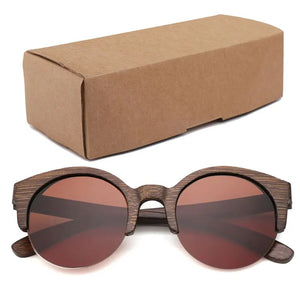 Bamboo Semi-Rimless Sunglasses Women 2018  Fashion Sunglasses Pure Bamboo Men Polarized Shades For Women UV400 Retro Sunglasses