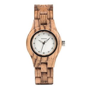 BOBO BIRD Watch Women Bamboo Zebra Wooden Gems Imitate Luxury Brand Quartz Watches in Wood Box XFCS relogio feminino W-O29