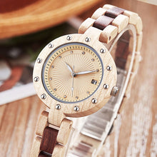 Woman's Natural Wooden Quartz watch with Stunning Two-Tone Band. Other Variants Also Available