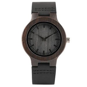 Vintage Ebony Wood Genuine Leather Watch for Men Women Stylish Casual Couple Styles Red Seconds Simple Dial Wooden Wristwatches