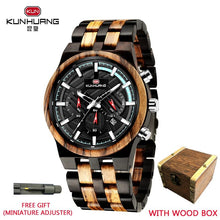 Natural Wooden Watch Men Military Sport Multi-function Chronograph Personalized Custom Casual Wood Quartz Men's Watch relogio