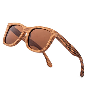 Voboom Retro Style Sunglasses for Man Zebra Wood Polarized Lenses with Women Bamboo Plaid Frame UV400 Protection Original Design
