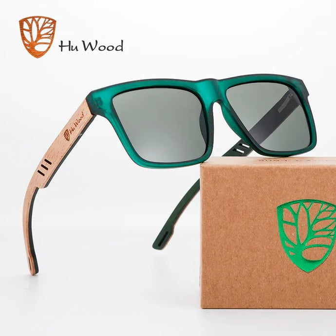 HU WOOD Square Luxury Wooden Sunglasses Men Classic Brand Design UV400 Fashion Polorized High Quality Vintage Camping SunGlasses