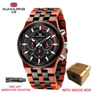 Natural Wooden Watch Men Military Sport Multi-function Chronograph Personalized Custom Casual Wood Quartz Men's Watch relogio