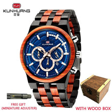 Natural Wooden Watch Men Military Sport Multi-function Chronograph Personalized Custom Casual Wood Quartz Men's Watch relogio
